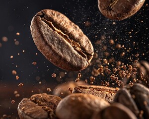 Hyper-detailed macro shot of the inside of a coffee bean grinding,