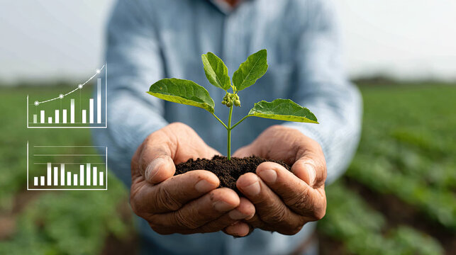 Farmer Holding a Growing Plant