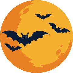 Flat vector full moon with bats flying around
