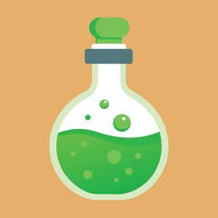 Flat vector potion bottle filled with green liquid 