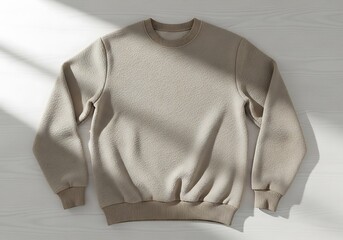 Beige, Relaxed Fit, Crewneck Sweatshirt.