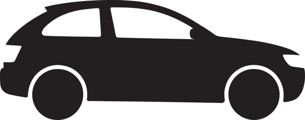 Compact hatchback car silhouette icon, isolated passenger vehicle illustration, personal transport symbol