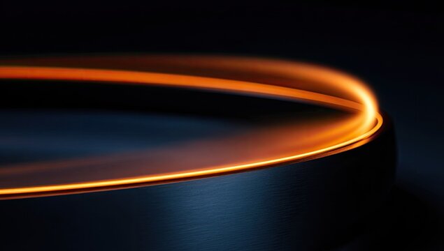 Lit arc on dark metal, curved lines - Powered by Adobe