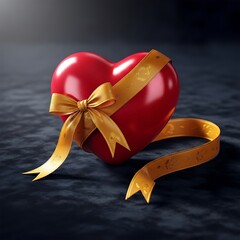 Red Heart with Gold Ribbon Gift.