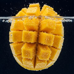 Fresh Mango Cubes in Water Splash.