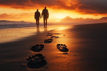 romantic sunrise walk on beach