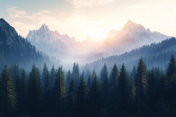 dense forest with sunset horizon