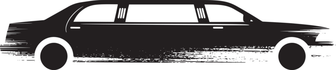 Limousine silhouette with brush stroke effect, side view luxury car graphic on transparent background