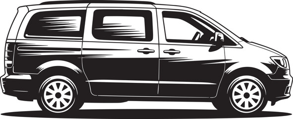 Modern passenger minivan side view with abstract graphic design