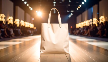Tote Bag on Fashion Runway with Audience and Stage Lights