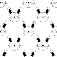 Cute Minimalist Bunny Faces Seamless Pattern