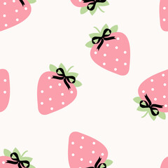 Cute Strawberry Pattern with Black Ribbons
