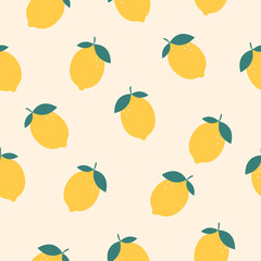 Scattered Lemon and Leaf Pattern on Cream