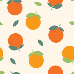 Seamless Orange Pattern with Green Leaves