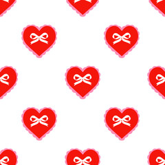Red Hearts with White Bows Seamless Pattern