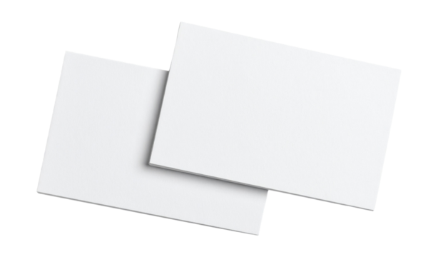 Two blank white square cards overlapping isolated on transparent background