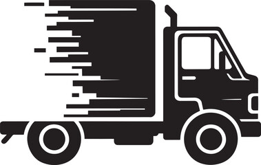 Side view fast moving small delivery truck vector icon with speed lines for shipping business