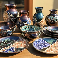Colorful Ceramic Pottery Collection Displayed.
