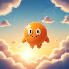 Smiling Orange Orb Floating in Sky.