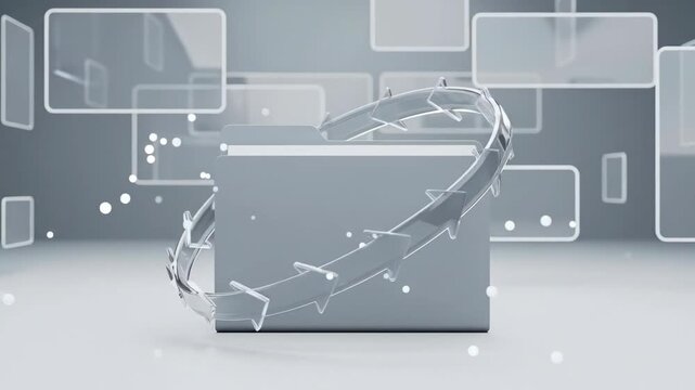 Elegant 3D Animation Of Rotating Arrows And Cube In Bright Minimalist Background For Technology And Creative Presentations