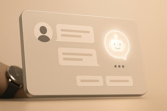 Glowing AI chatbot icon with messaging interface for customer support automation