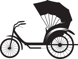Silhouette black cycle rickshaw vector illustration, traditional mode of transport, Asian transportation design