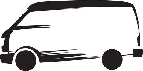 Simple black outline van vector illustration for express delivery services