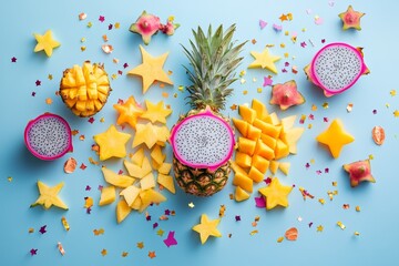 Festive Tropical Fruit Burst with Mango, Pineapple and Dragon Fruit