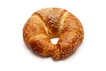 Crispy sesame bagel for breakfast isolated on a white background
