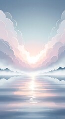 Peaceful Sunrise Over Misty Mountains.