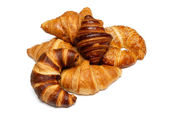 Golden Flaky Croissants for Breakfast on a white background