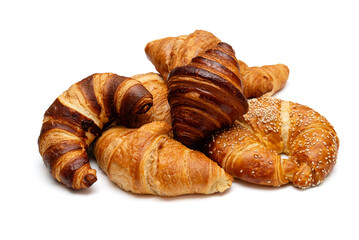 Variety of French Croissants and Pastries on a white background