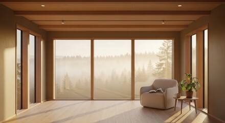 Minimalist Interior with Forest View: Modern Home Design