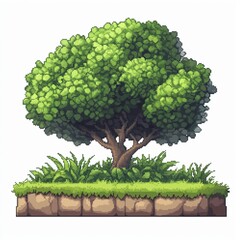 Pixelated Tree and Landscape, Pixel Art Plants and Flowers Video Game Asset, 8bit 16bit Retro Gaming Nature