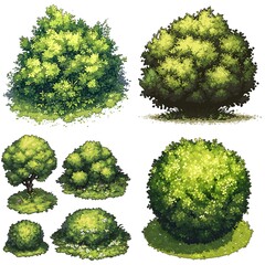 Pixel Tree Set Bush Shrub Collection Plant Isolated Retro 8bit 16bit Pixelated Nature Video Game Asset