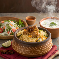 pakistani biryani served in traditional handi with