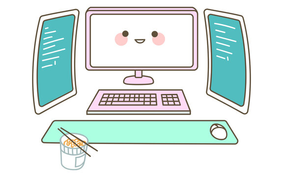 Flat Vector Illustration of a Developer Programming Desk