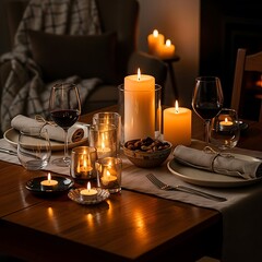 Cozy Candlelit Dinner Table Setting.