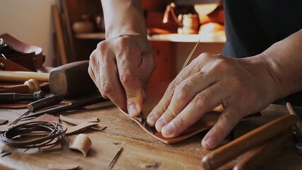 Artisan crafting leather in workshop - Powered by Adobe