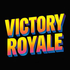 Experience the thrill of ultimate gaming triumph with this vibrant 'Victory Royale' 3D text graphic. Its striking yellow-orange gradient & cool blue-pink shadows embody epic wins in battle royale game