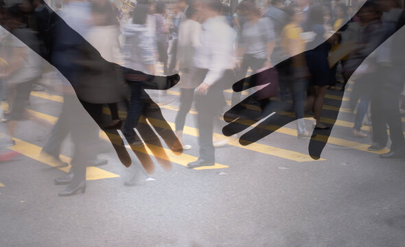 Couple holding hands in a crowded city, friendship, unity and support concept - Powered by Adobe