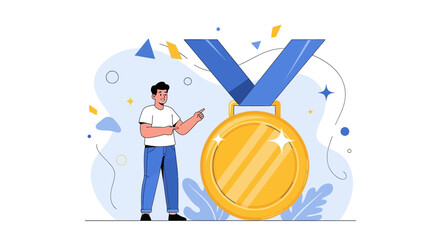 Achiever Highlighting Golden Award, Symbolizing Victory, Excellence, and Remarkable Achievement