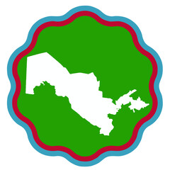 UZBEKISTAN map design on flag colour badge shape icon, Uzbekistan's badge sticker with flag colors	