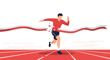 Athlete Breaking The Finish Line Ribbon Depicting Perseverance, Victory, And Dedication