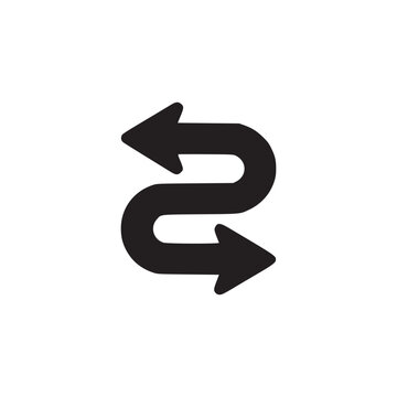 Illustration of a black doubleended arrow, representing a twoway direction, loop, or reversible process, suitable for navigation, workflow, or decisionmaking themes
