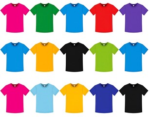 Collection of Colorful T-Shirts in Various Colors, Isolated on a White Background
