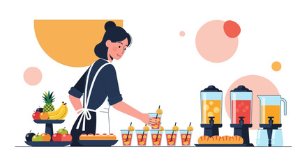 Fototapeta premium Barista Prepares Fresh Juice And Fruit, A Delightful Display Of Refreshments, A Healthy Treat