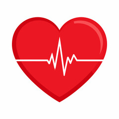 Vibrant red heart graphic featuring a white electrocardiogram (ECG) line, symbolizing health, vital signs, medical care, and life's rhythm. Ideal for healthcare design