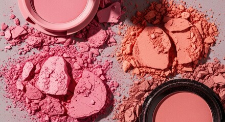 Broken pink and coral blush powders on surface