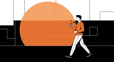 Broadcasting Concept Depicted: Modern Communicator in an Abstract Spatial Context